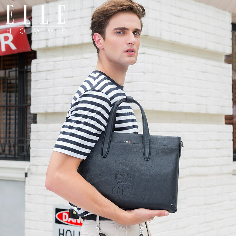 elle homme手提包男真皮横款公文包 ellehomme箱包男士包袋