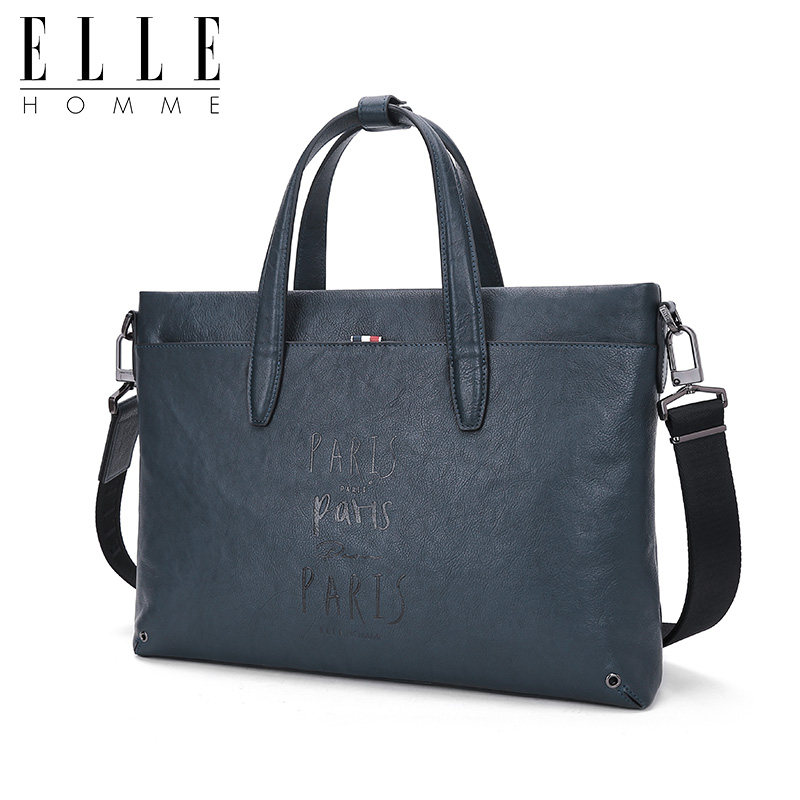 elle homme手提包男真皮横款公文包 ellehomme箱包男士包袋