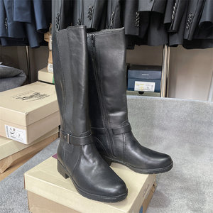 37.5码Clarks其乐女士平底黑色直筒长靴圆头长筒加厚显瘦骑士靴鞋