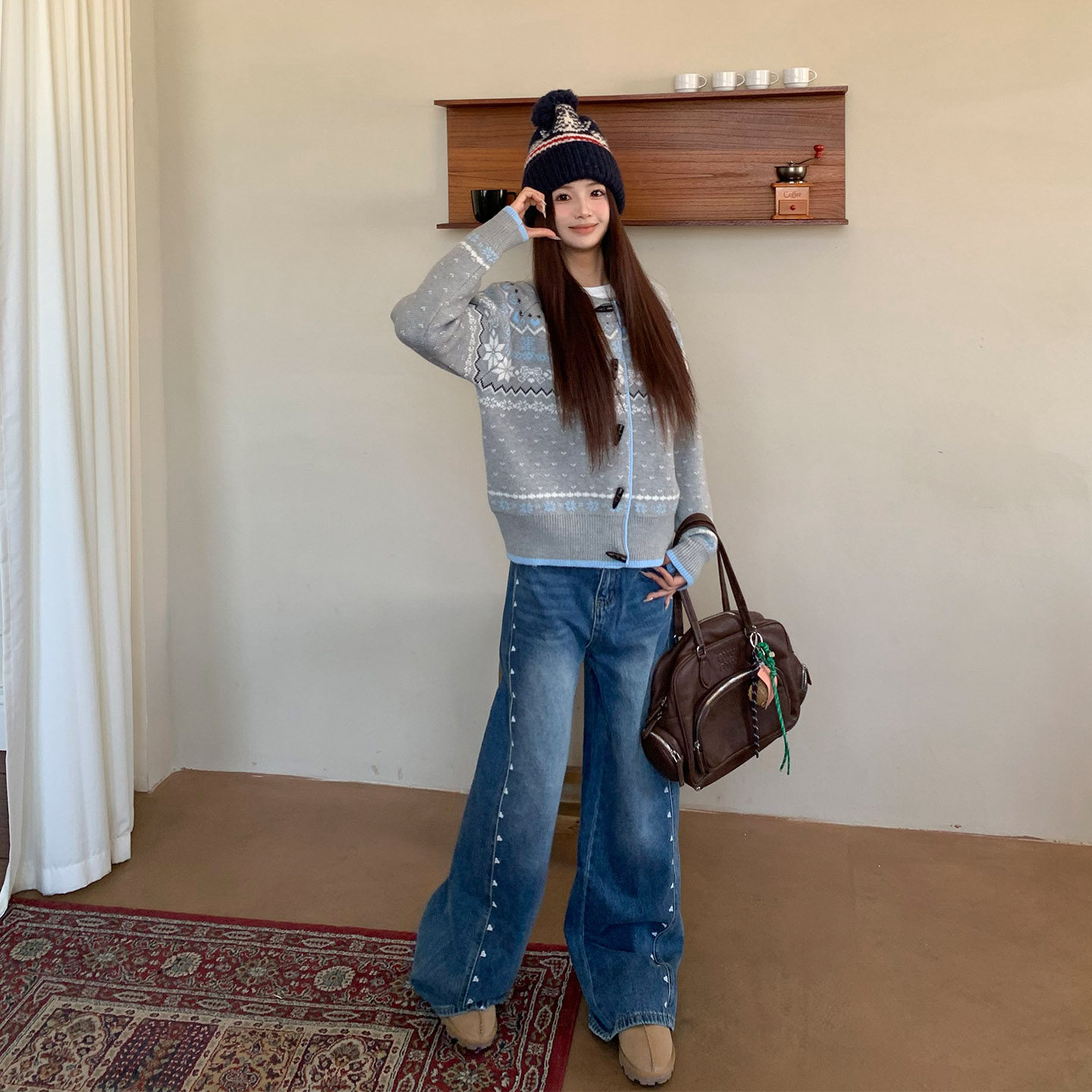 橘子树在哪儿蓝色弯刀牛仔裤冬季女款小众设计感阔腿显瘦宽松裤子,淘宝优惠券,粉丝福利购,淘宝优惠卷