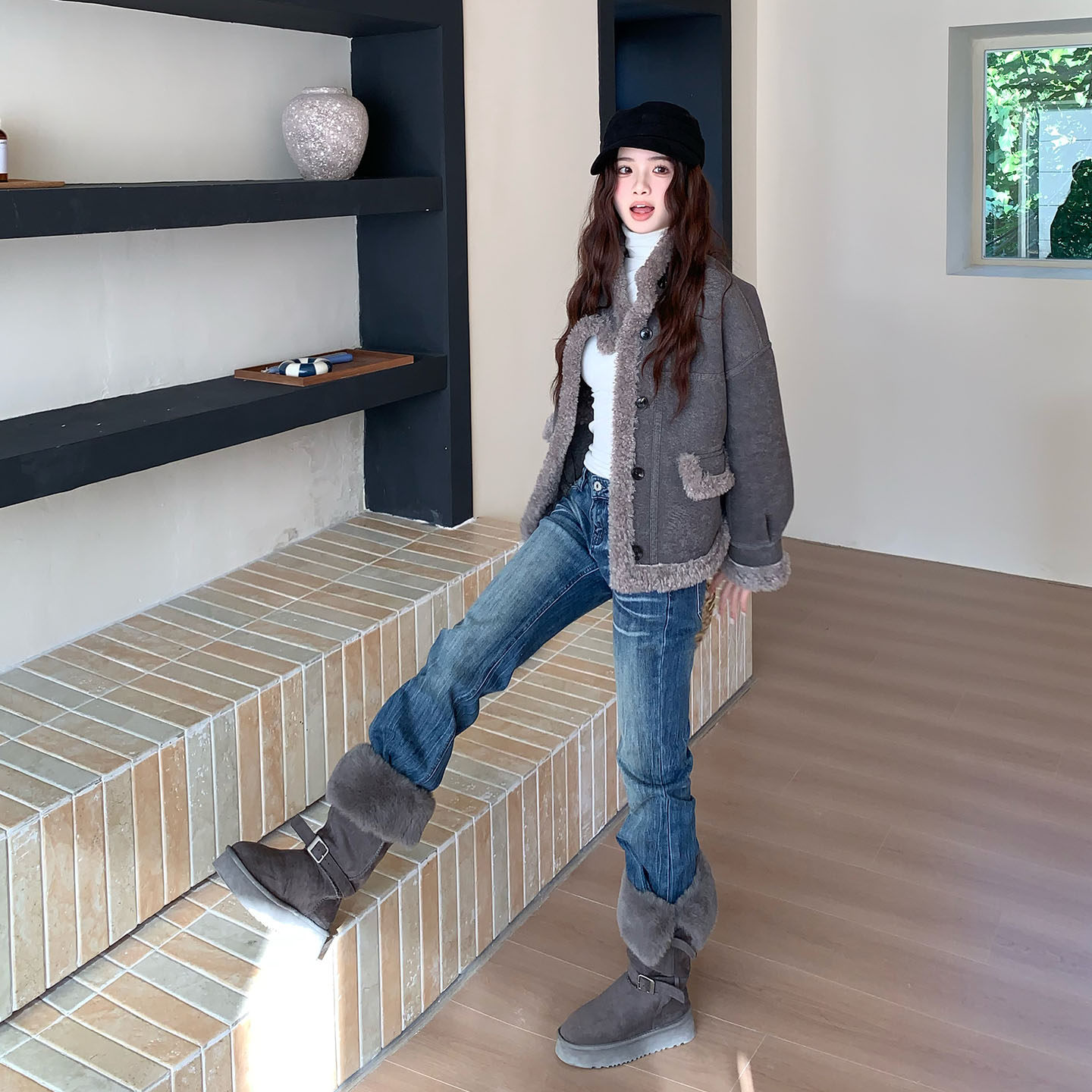 橘子树在哪儿复古中腰猫须微喇牛仔裤女秋冬设计感直筒显瘦马蹄裤,淘宝优惠券,粉丝福利购,淘宝优惠卷