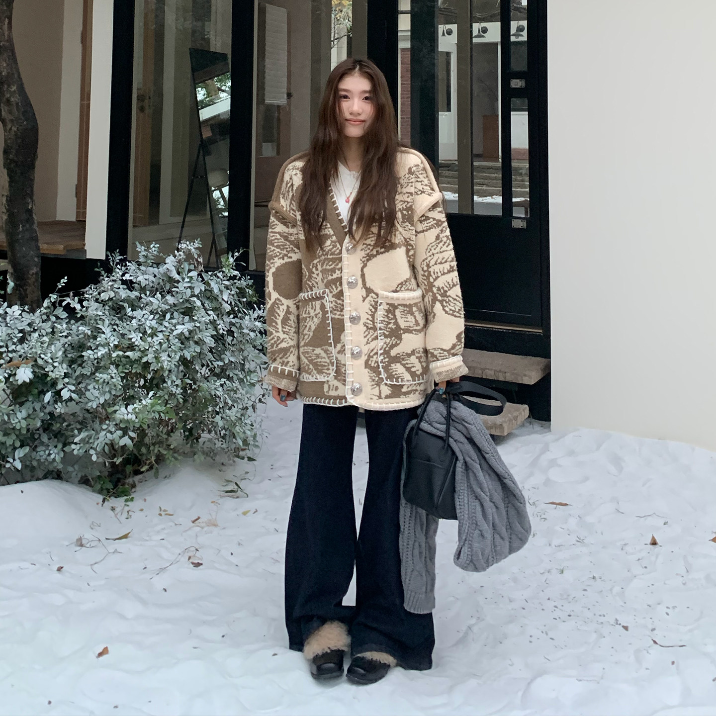 【清仓价】橘子树在哪儿复古提花V领毛衣外套女秋冬季软糯针织衫,淘宝优惠券,粉丝福利购,淘宝优惠卷