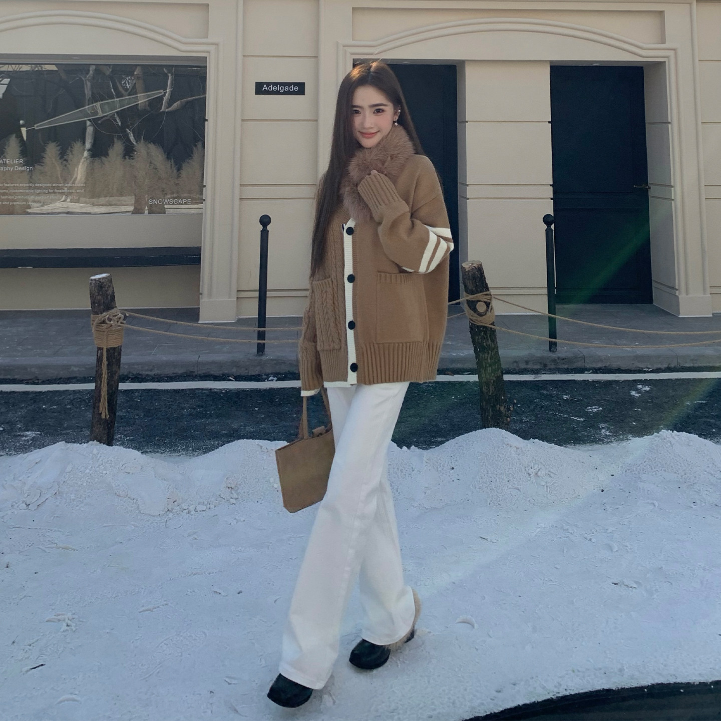 橘子树在哪儿高腰四面弹微喇牛仔裤女秋冬设计感直筒修身显瘦裤子,淘宝优惠券,粉丝福利购,淘宝优惠卷