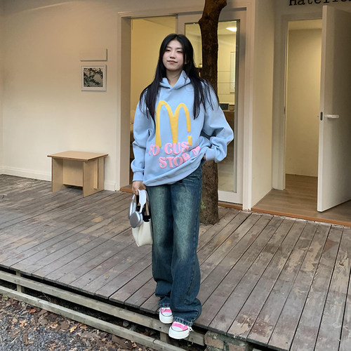 橘子树在哪儿白色复古直筒牛仔裤女春季款高腰宽松垂感拖地阔腿裤 - 图1