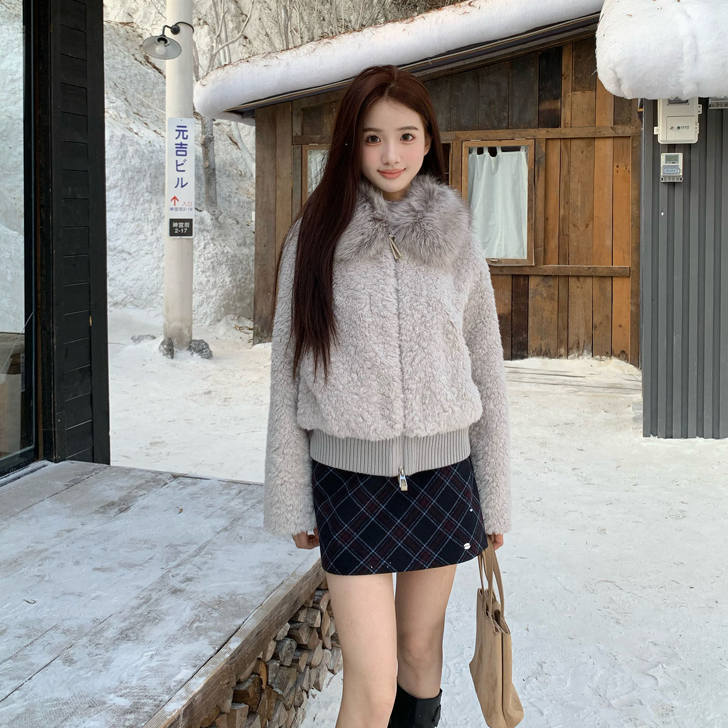 【限时价】橘子树在哪儿韩系格纹毛呢半身裙女冬季包臀百搭a字裙,淘宝优惠券,粉丝福利购,淘宝优惠卷