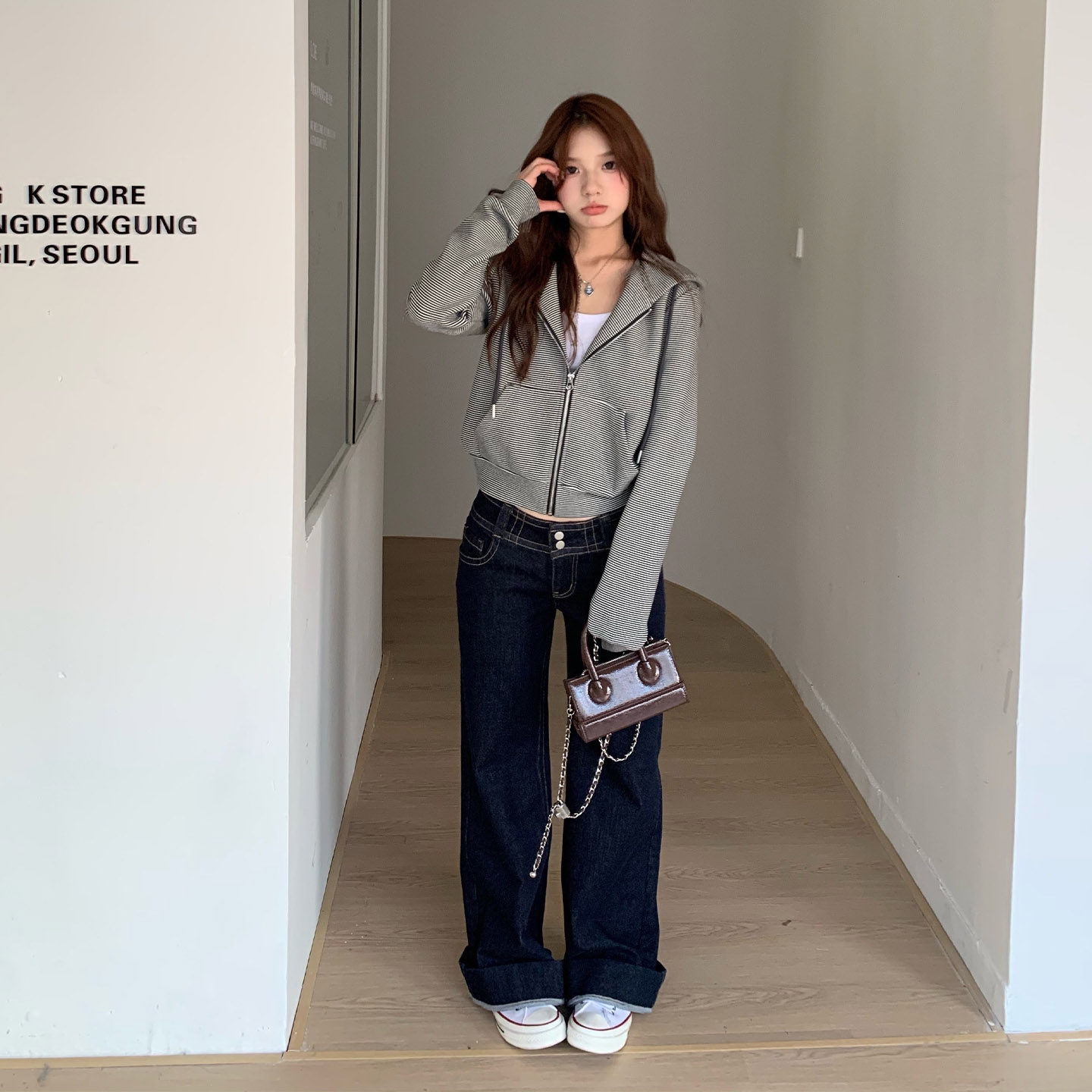 【限时价】橘子树在哪儿丹宁风牛仔裤女秋季辣妹弹力百搭双扣裤子,淘宝优惠券,粉丝福利购,淘宝优惠卷