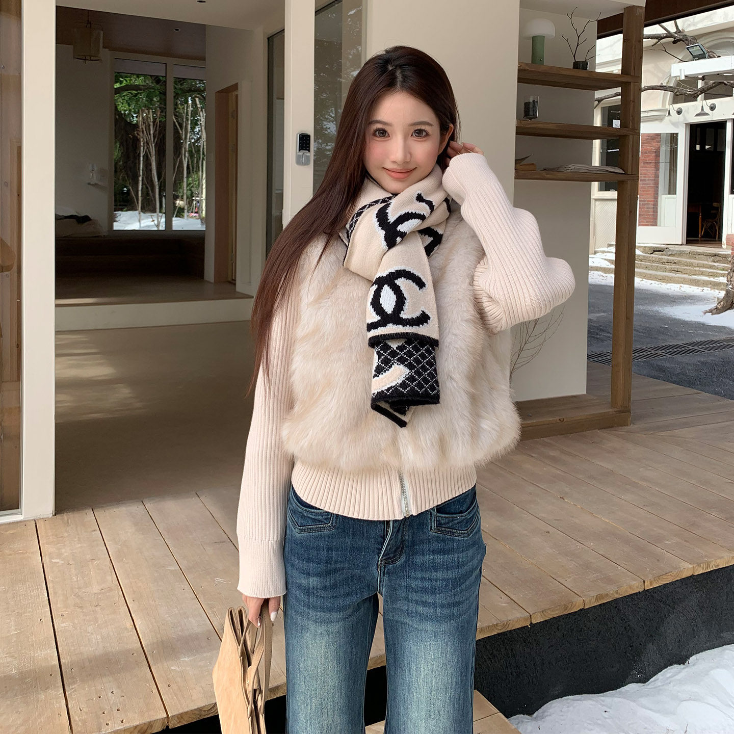 橘子树在哪儿韩系针织袖拼接毛毛外套女冬季款设计感显瘦环保皮草,淘宝优惠券,粉丝福利购,淘宝优惠卷