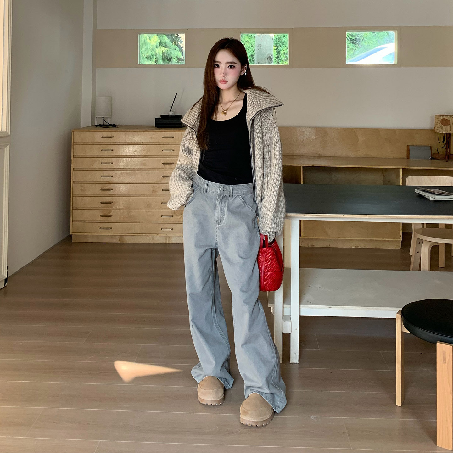 橘子树在哪儿复古高腰灰色牛仔裤冬季女款松弛感宽松直筒显瘦裤子,淘宝优惠券,粉丝福利购,淘宝优惠卷