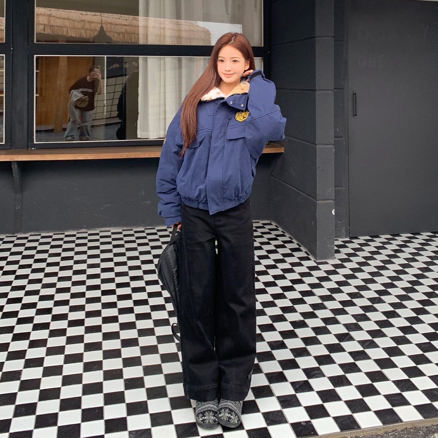 橘子树在哪儿黑色加绒牛仔裤女冬季宽松不贴腿直筒裤遮胯显瘦裤子,淘宝优惠券,粉丝福利购,淘宝优惠卷