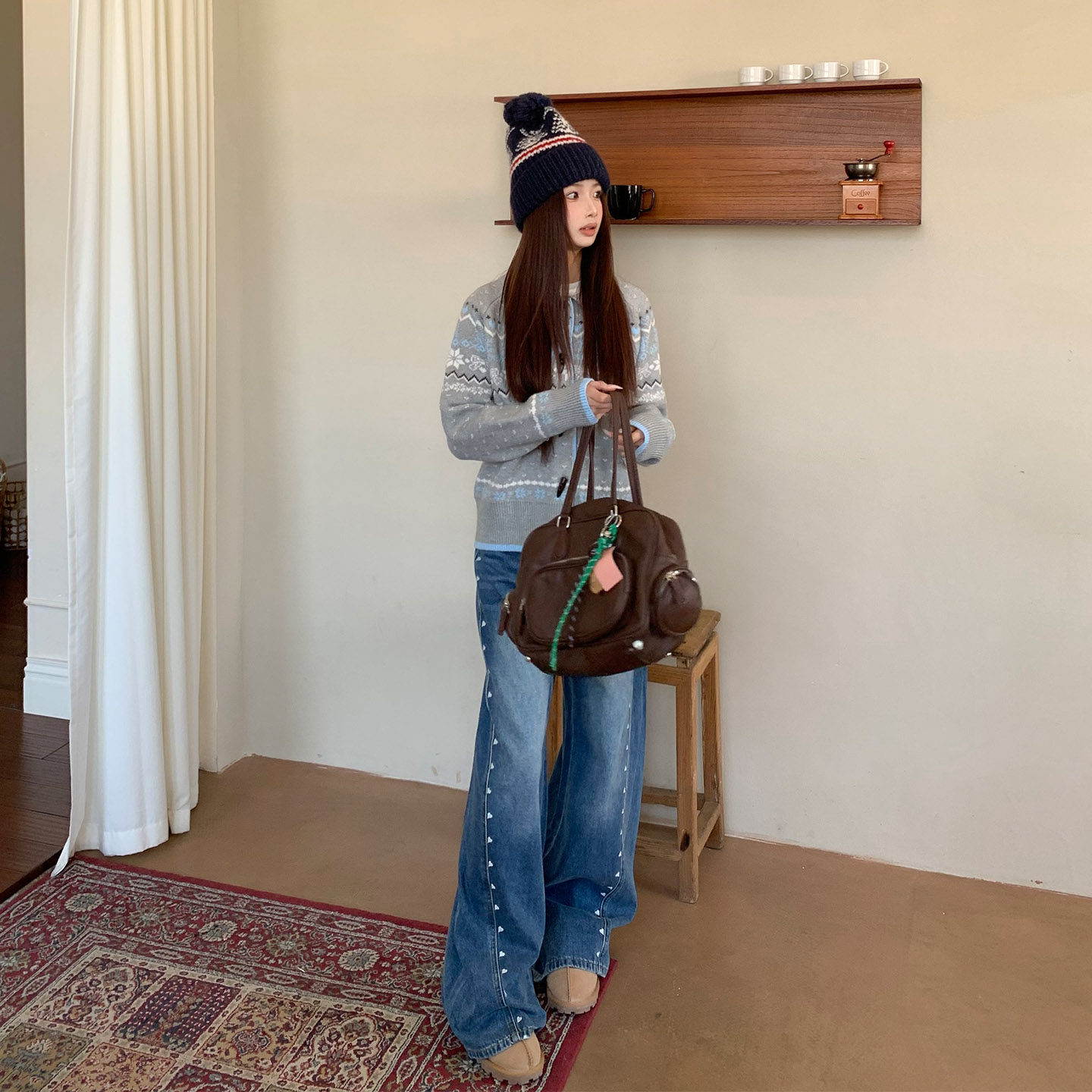 橘子树在哪儿蓝色弯刀牛仔裤冬季女款小众设计感阔腿显瘦宽松裤子,淘宝优惠券,粉丝福利购,淘宝优惠卷