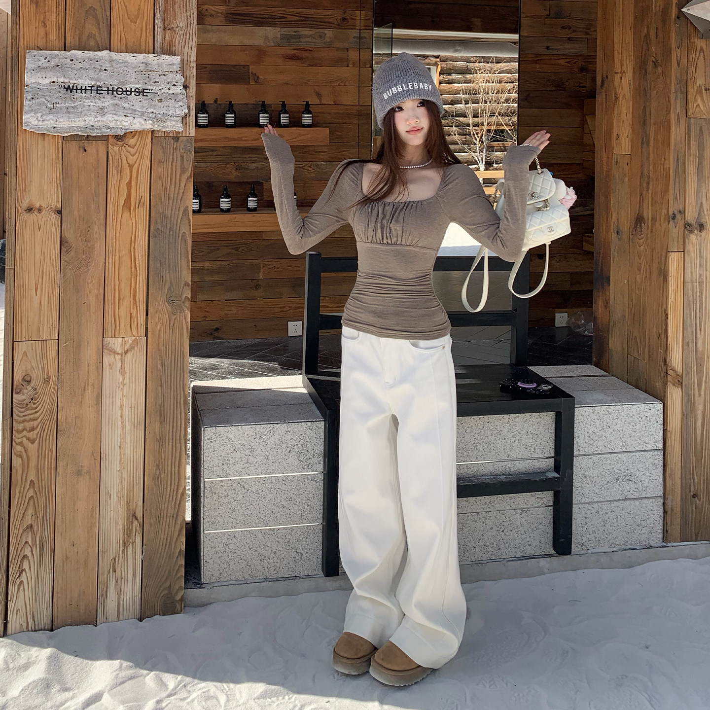 橘子树在哪儿韩系白色加绒牛仔裤女冬季保暖松弛感遮肉直筒拖地裤,淘宝优惠券,粉丝福利购,淘宝优惠卷