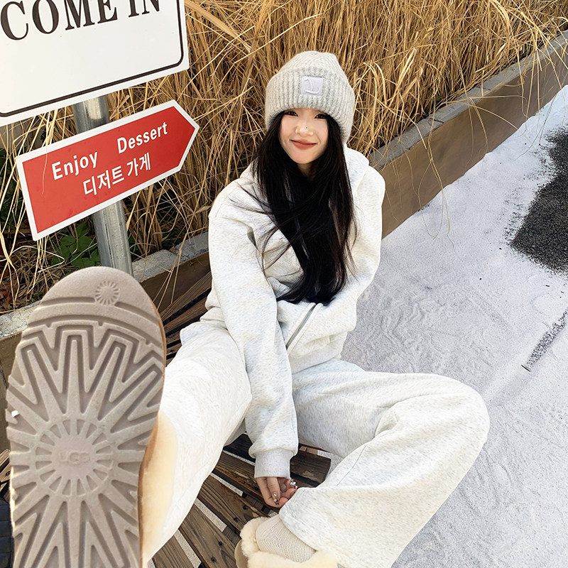 橘子树在哪儿韩系加绒连帽卫衣外套女秋冬设计感阔腿休闲裤两件套,淘宝优惠券,粉丝福利购,淘宝优惠卷