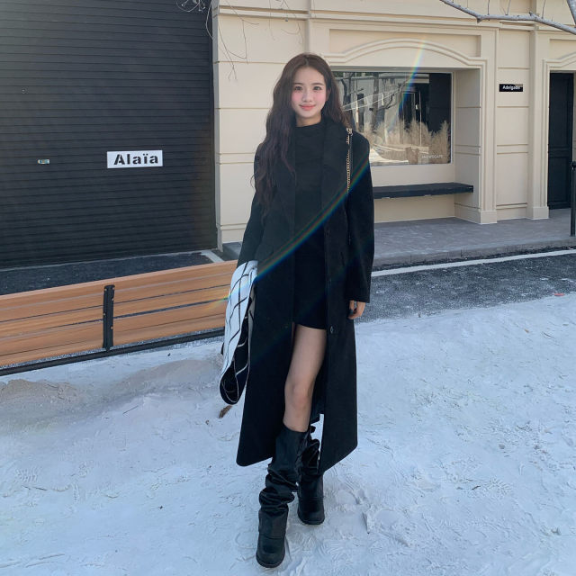 【限时价】橘子树在哪儿韩系灰色毛呢大衣女冬高级感长款呢子外套