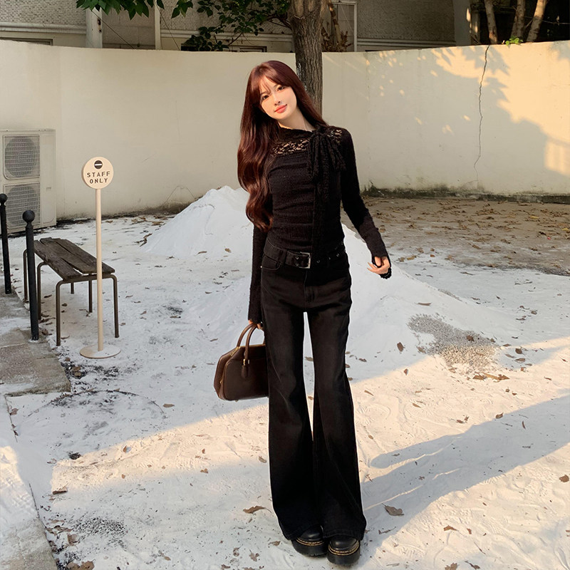 橘子树在哪儿配腰带弹力微喇牛仔裤女秋复古高腰显瘦设计感喇叭裤,淘宝优惠券,粉丝福利购,淘宝优惠卷