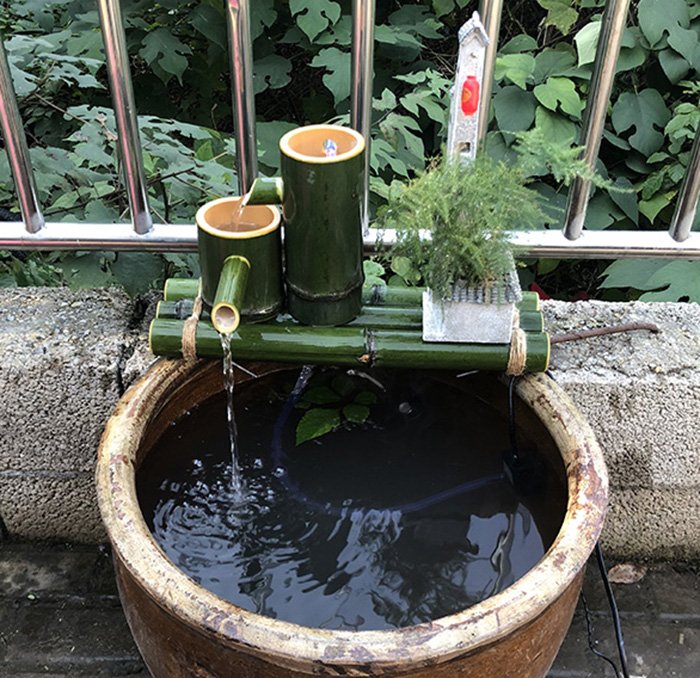 竹子流水器鱼池装饰摆件竹子过滤器假山流水鱼缸石槽循环增氧系统-图1