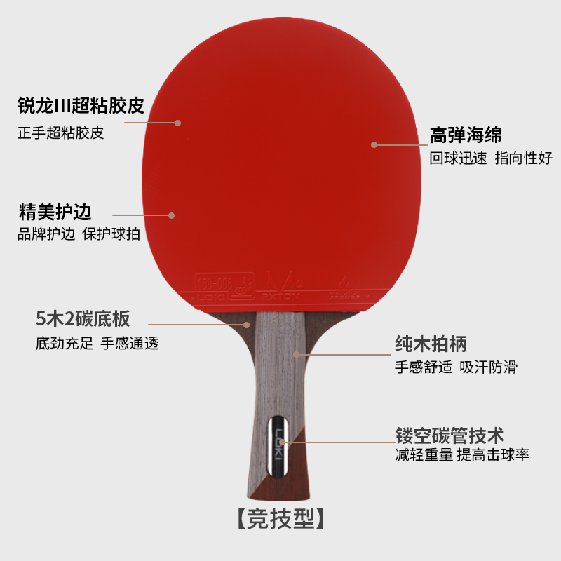 loki雷神乒乓球拍横拍单只比赛五星专业级碳素学生初学者兵乓直拍-图2