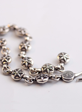 一休老银匠s925六芒星球朋克手链