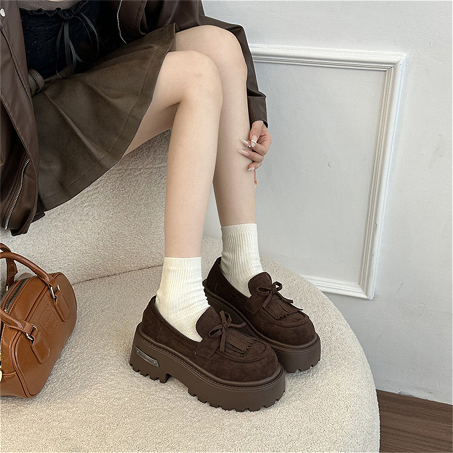 法式气质乐福鞋女2026春季新款厚底增高小个子单鞋时尚百搭勃肯鞋,淘宝优惠券,粉丝福利购,淘宝优惠卷