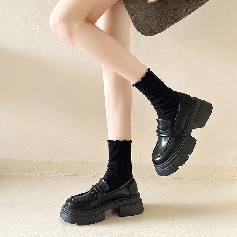 白色高级乐福鞋女2025春季新款厚底小个子增高单鞋法式百搭小皮鞋,淘宝优惠券,粉丝福利购,淘宝优惠卷