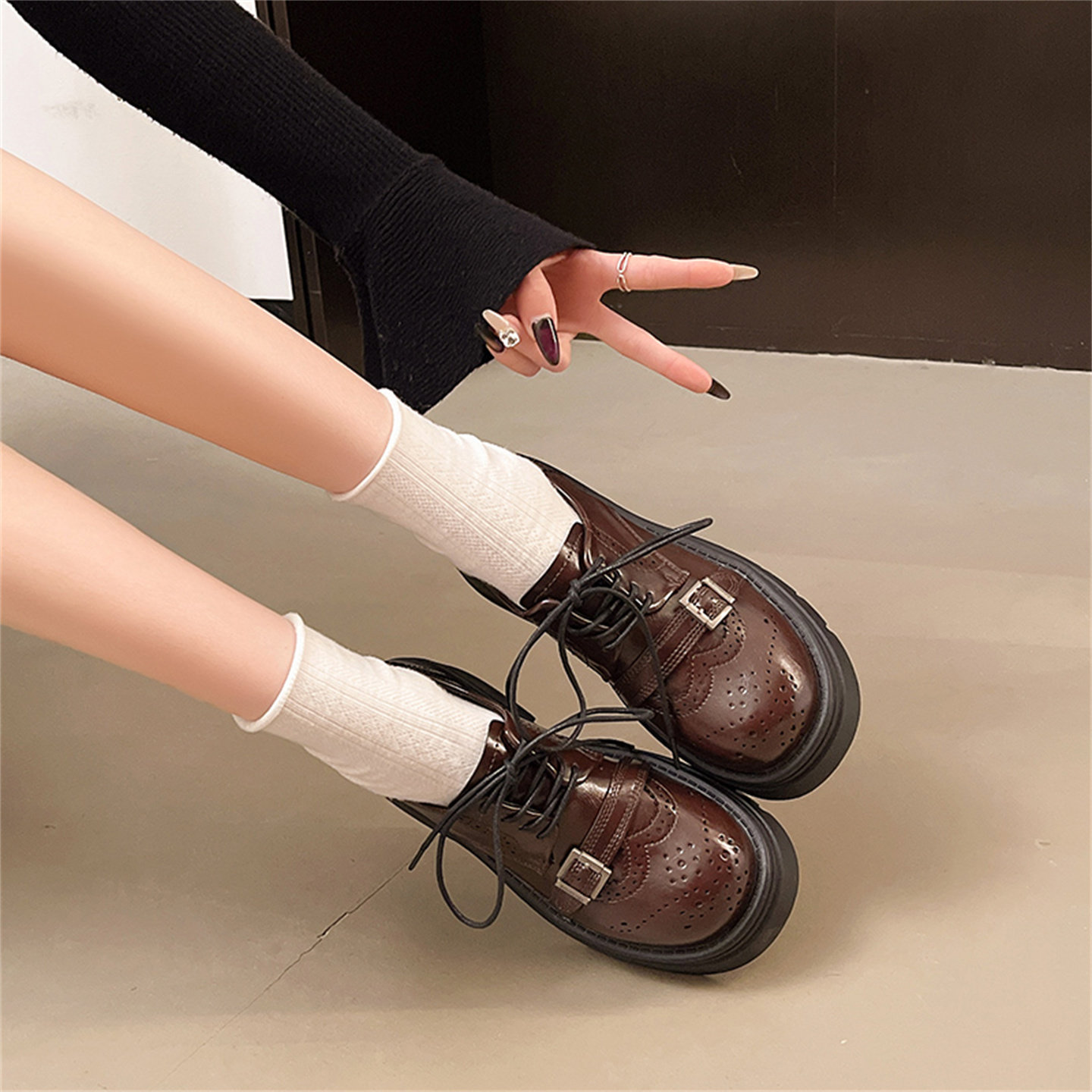 英伦风系带小皮鞋女2026年春季新款厚底增高乐福鞋小个子洋气单鞋,淘宝优惠券,粉丝福利购,淘宝优惠卷