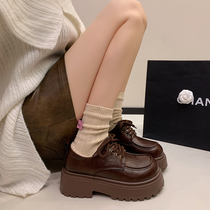 英伦风厚底小皮鞋女2025年冬季新款百搭增高棉鞋小个子时尚乐福鞋 - 图2