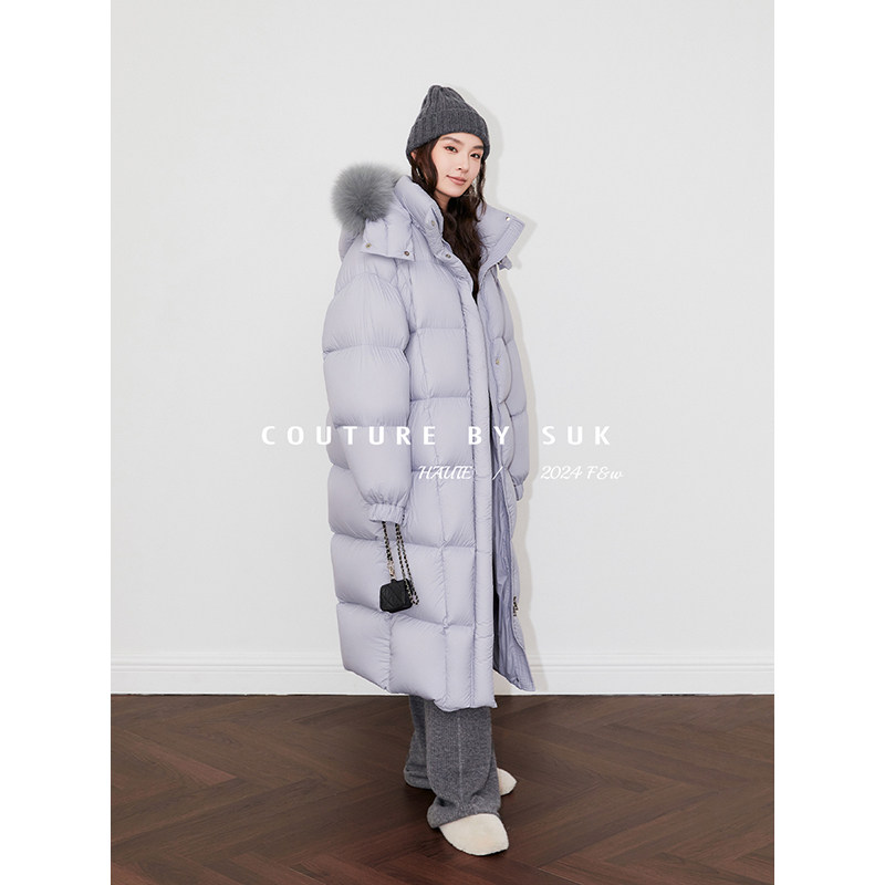 SUK 极光旅途！长款大毛领连帽廓形宽松版型泡芙90鹅绒羽绒服女