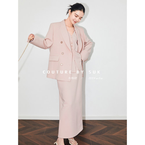 SUK Gentlewoman！老钱风纸片人马夹半裙极简宽松阔版西装三件套 - 图1