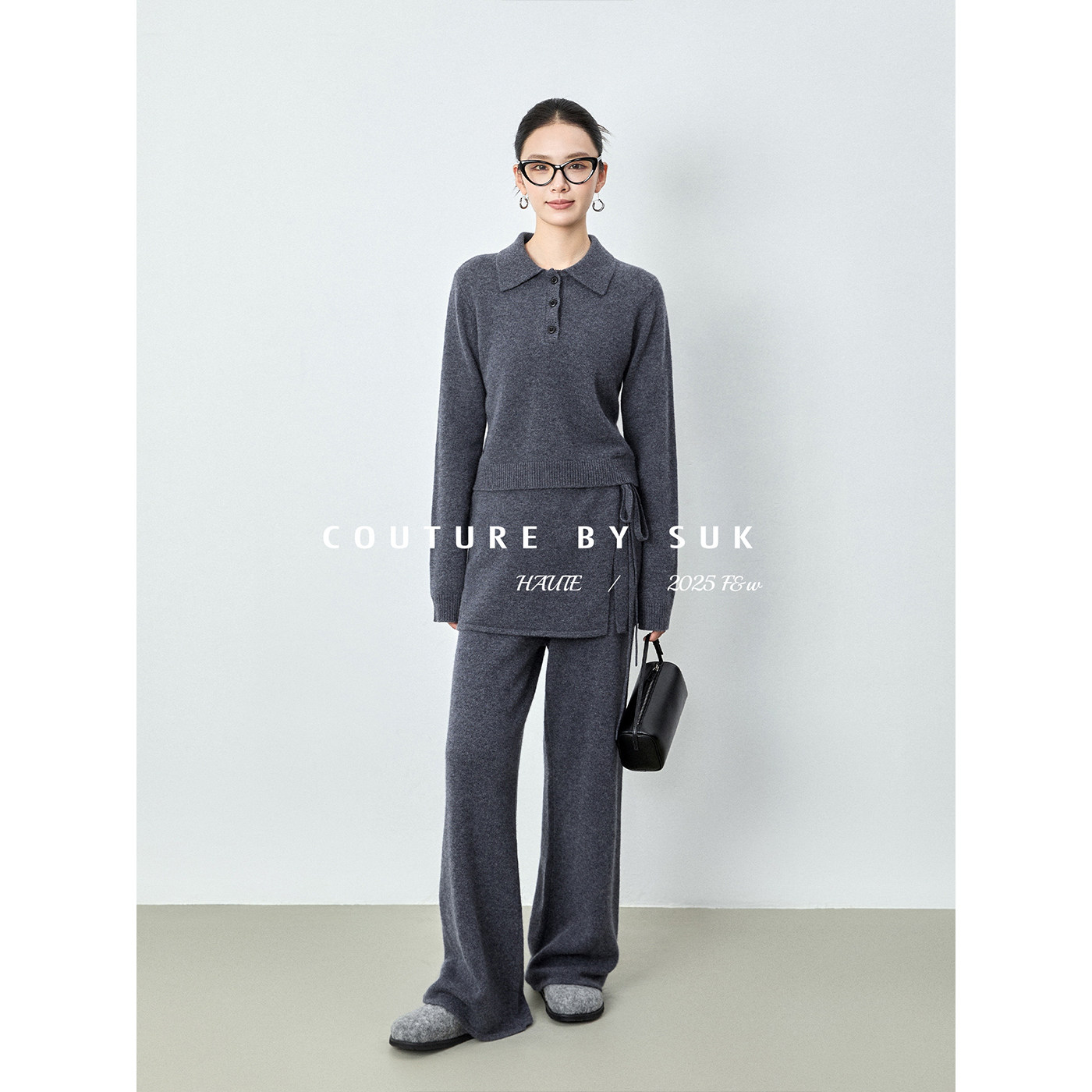 SUK 时尚摩登！ 100%羊毛翻领三粒扣针织衫假两件裙裤两件套装女,淘宝优惠券,粉丝福利购,淘宝优惠卷