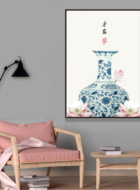 新中式风挂画客厅沙发黑框百财图