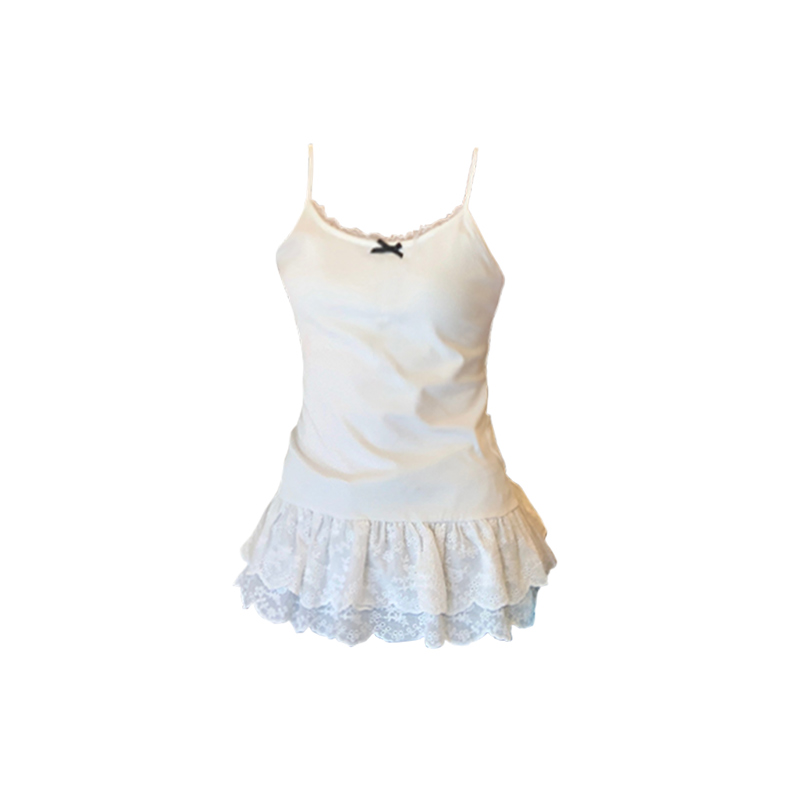 纯欲风蝴蝶结蕾丝拼接下摆吊带背心女夏季新款设计感无袖上衣ins - 图1