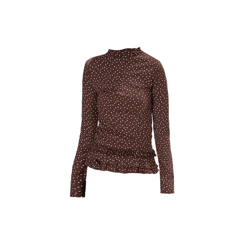 韩系ins风半高领碎花复古磨毛花边长袖T恤女春秋修身甜美百搭上衣,淘宝优惠券,粉丝福利购,淘宝优惠卷