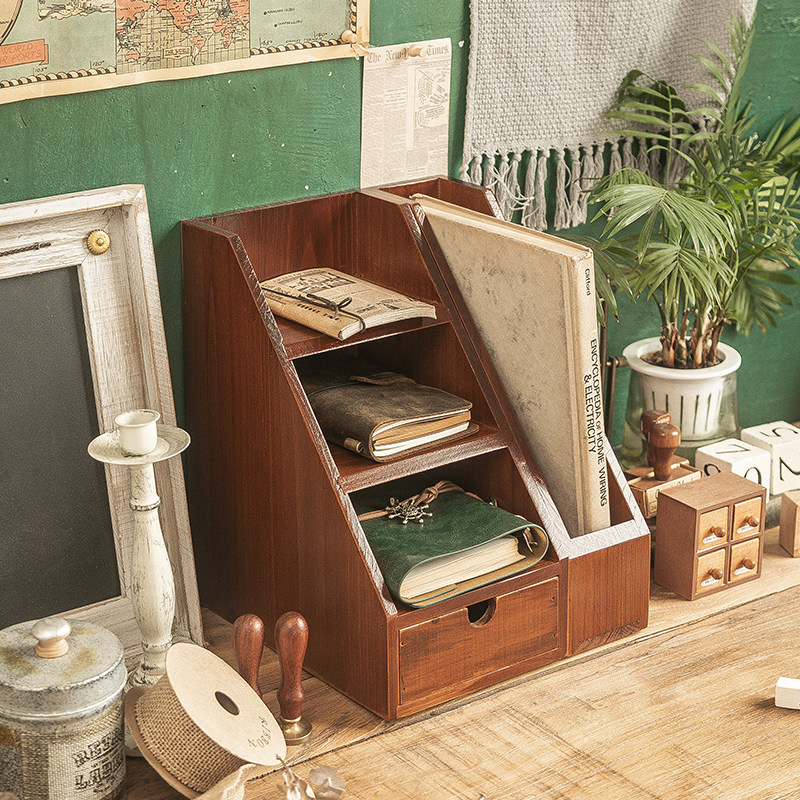 办公桌实木收纳盒杂物收纳多层香水化妆品置物架桌面整理架文具盒,淘宝优惠券,粉丝福利购,淘宝优惠卷