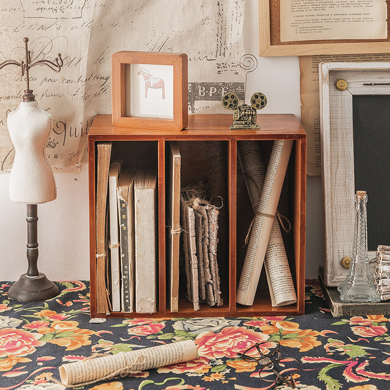 松川家居做旧书架简易书本置物架实木桌面收纳架学生儿童办公书柜,淘宝优惠券,粉丝福利购,淘宝优惠卷