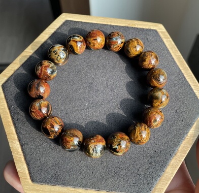 天然纳米比亚火彩彼得石手链手串炫彩油画男女猫眼手链暴风雨宝石