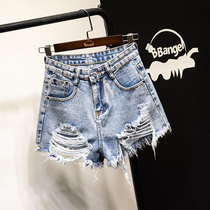 Grinding Hair Side Denim Shorts Womens Summer 2023 New High Waist Display Slim 100 Lap Design Sensation Broadleg A Character Hot Pants