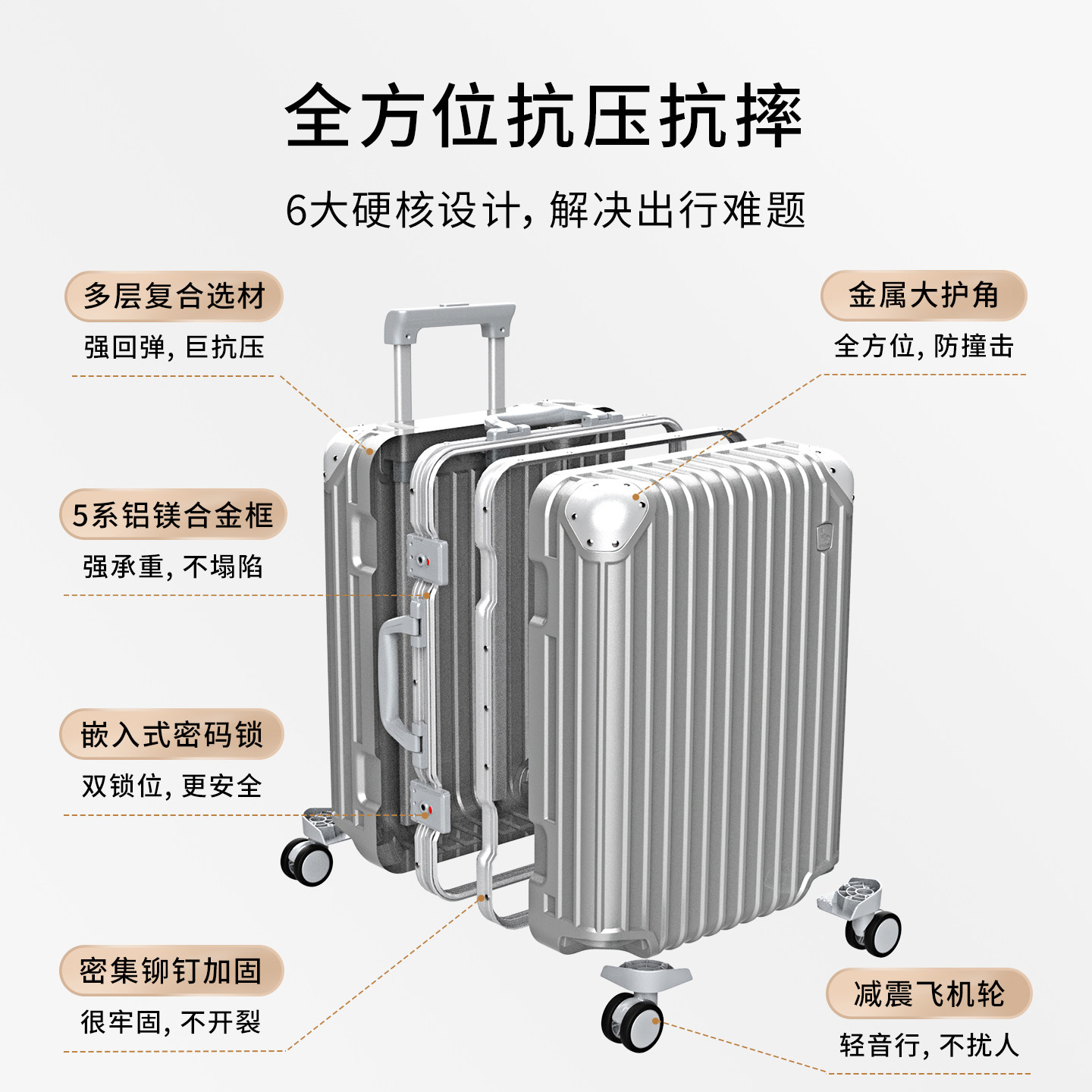 爱华仕行者前开盖20寸铝框行李箱登机箱大容量24拉杆旅行箱男女