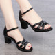 Summer genuine leather women's sandals high heels open toe thick heels 2024 new women's shoes mid-heel bag mother sandals large size
