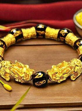 新款双貔貅黑曜石手串