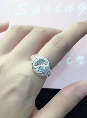 时尚圆菱面银色可调节戒指