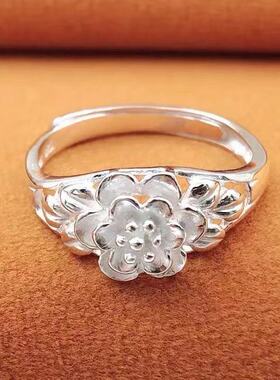 复古简约银色芙蓉花戒指