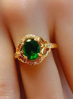 时尚蝴蝶镶钻绿宝石可调戒指