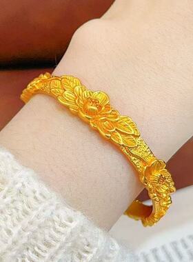 金色錾刻牡丹手镯4345