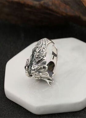 银色龙头生肖复古龙戒