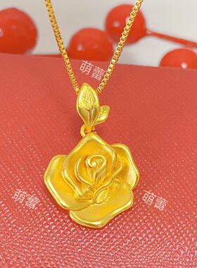新款复古玫瑰花吊坠项链