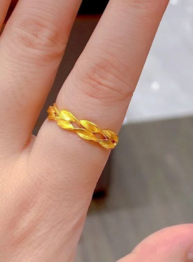 抢越南沙金色麦穗戒指女款镀金开口指环穗穗平安羽毛戒子气质素圈