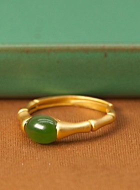 越南沙金碧绿竹节开口国风女戒