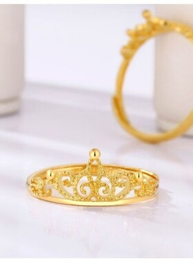 新款皇冠金色可调节韩版戒指