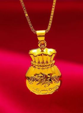 黄铜镀金福袋吊坠女士项链