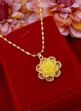新款牡丹花金色水波项链