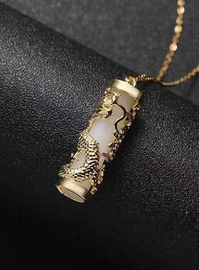 白玉盘龙柱金色吊坠33